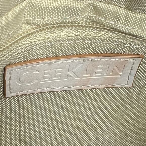 Cee Klein Purse Ivory Leather Basketweave Shoulder Bag Embossed Pink Roses - Picture 13 of 13